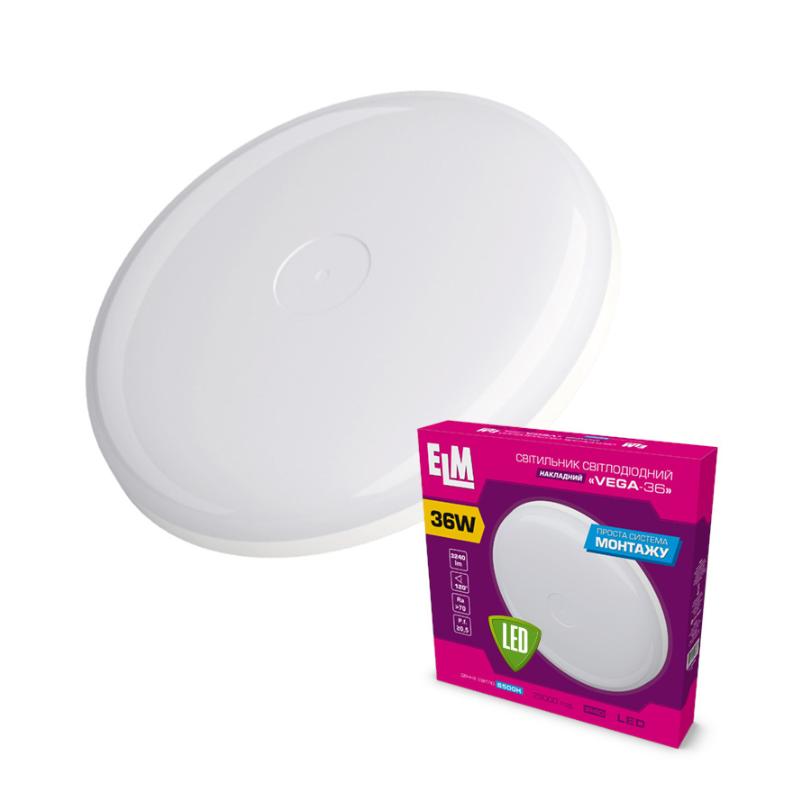 Світильник настінно-стельовий накладний світлодіодний ELM Vega 36Вт 6500К IP40